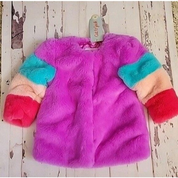 Cat & Jack Faux Fur Lavender Multi Color Plush Toddler Coat Jacket New 18 Mos - Picture 4 of 10